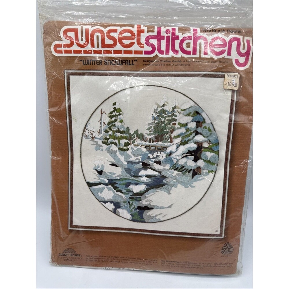 Sunset Stitchery "Winter Snowfall" Crewel Embroidery Kit NOS 2474 Vtg 1978